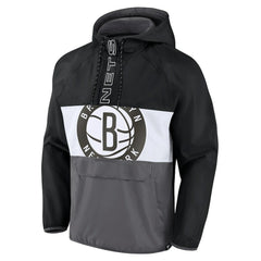 Brooklyn Nets Anorak Flagrant Foul Color-Block Raglan Hoodie Half-Zip Jacket Black/Gray - Fanatics