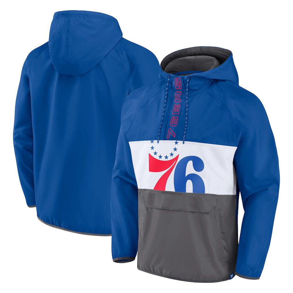 Philadelphia 76ers Anorak Flagrant Foul Color-Block Raglan Hoodie Half-Zip Jacket Royal/Gray - Fanatics