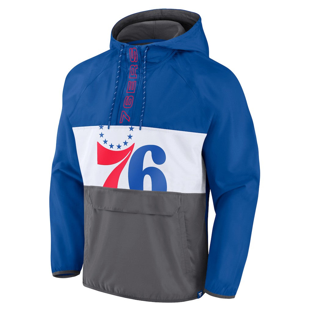 Philadelphia 76ers Anorak Flagrant Foul Color-Block Raglan Hoodie Half-Zip Jacket Royal/Gray - Fanatics