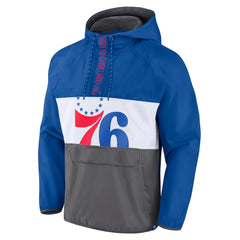 Philadelphia 76ers Anorak Flagrant Foul Color-Block Raglan Hoodie Half-Zip Jacket Royal/Gray - Fanatics