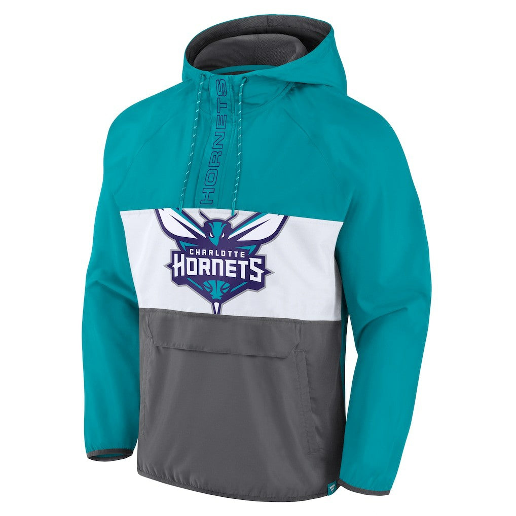 Charlotte Hornets Anorak Flagrant Foul Color-Block Raglan Hoodie Half-Zip Jacket Teal/Gray - Fanatics