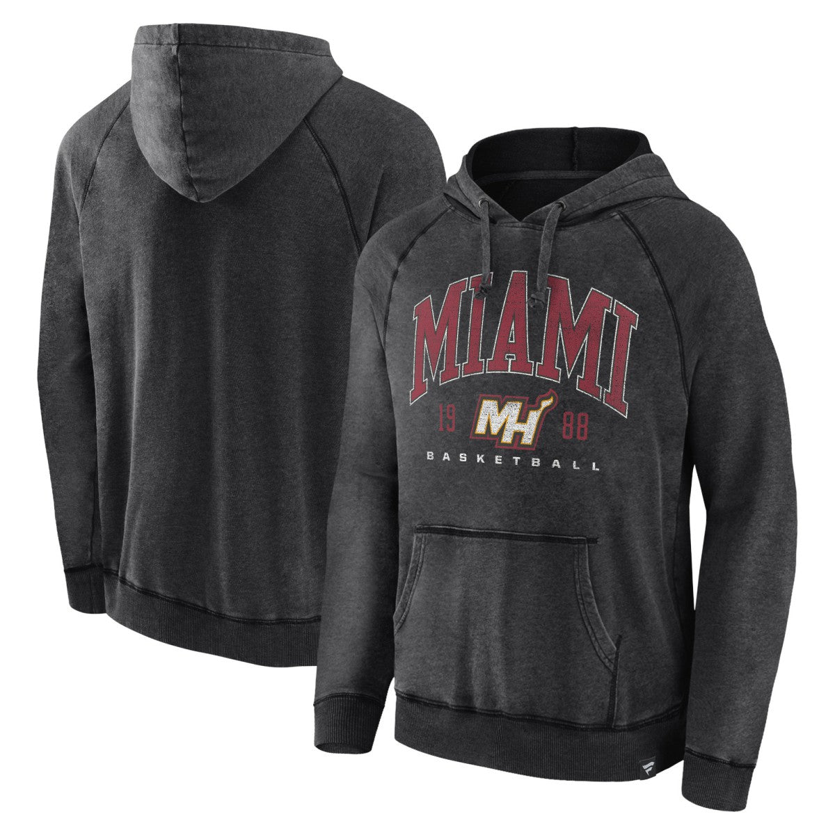 Miami Heat Foul Trouble Snow Wash Raglan Pullover Hoodie Heather Charcoal - Fanatics