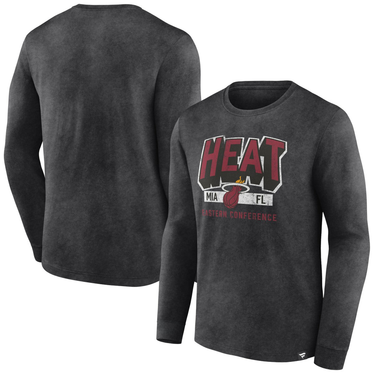 Miami Heat Front Court Press Snow Wash Long Sleeve T-Shirt Heather Charcoal - Fanatics