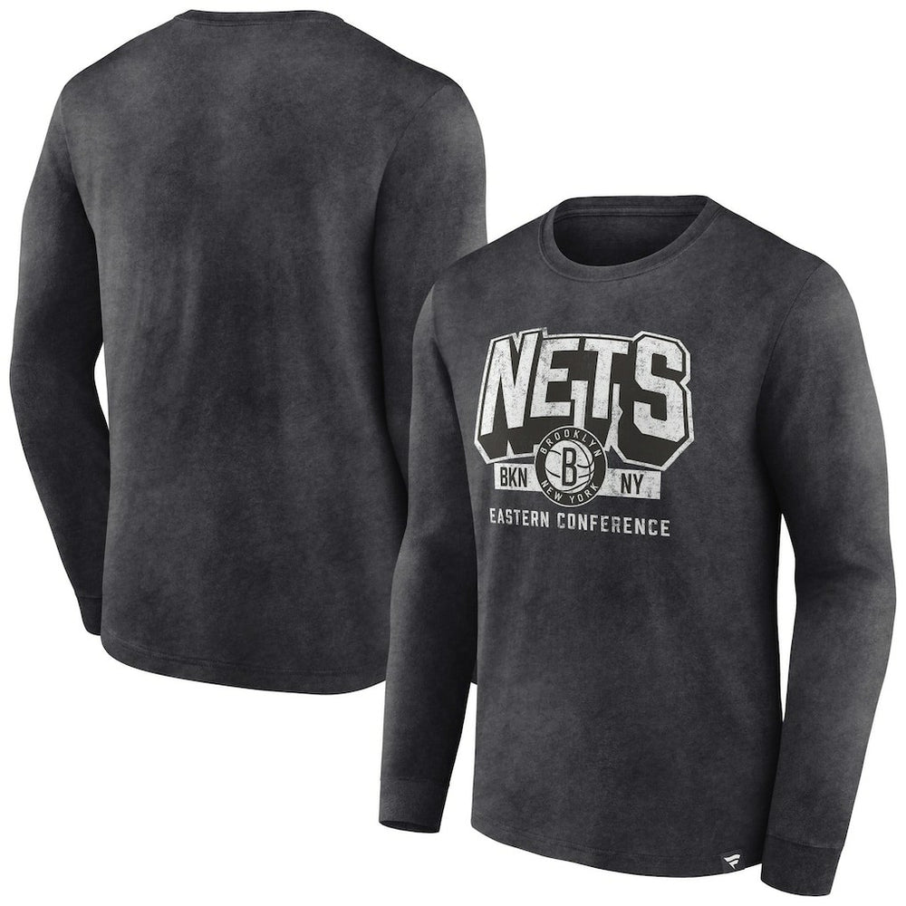 Brooklyn Nets Front Court Press Snow Wash Long Sleeve T-Shirt Heather Charcoal - Fanatics