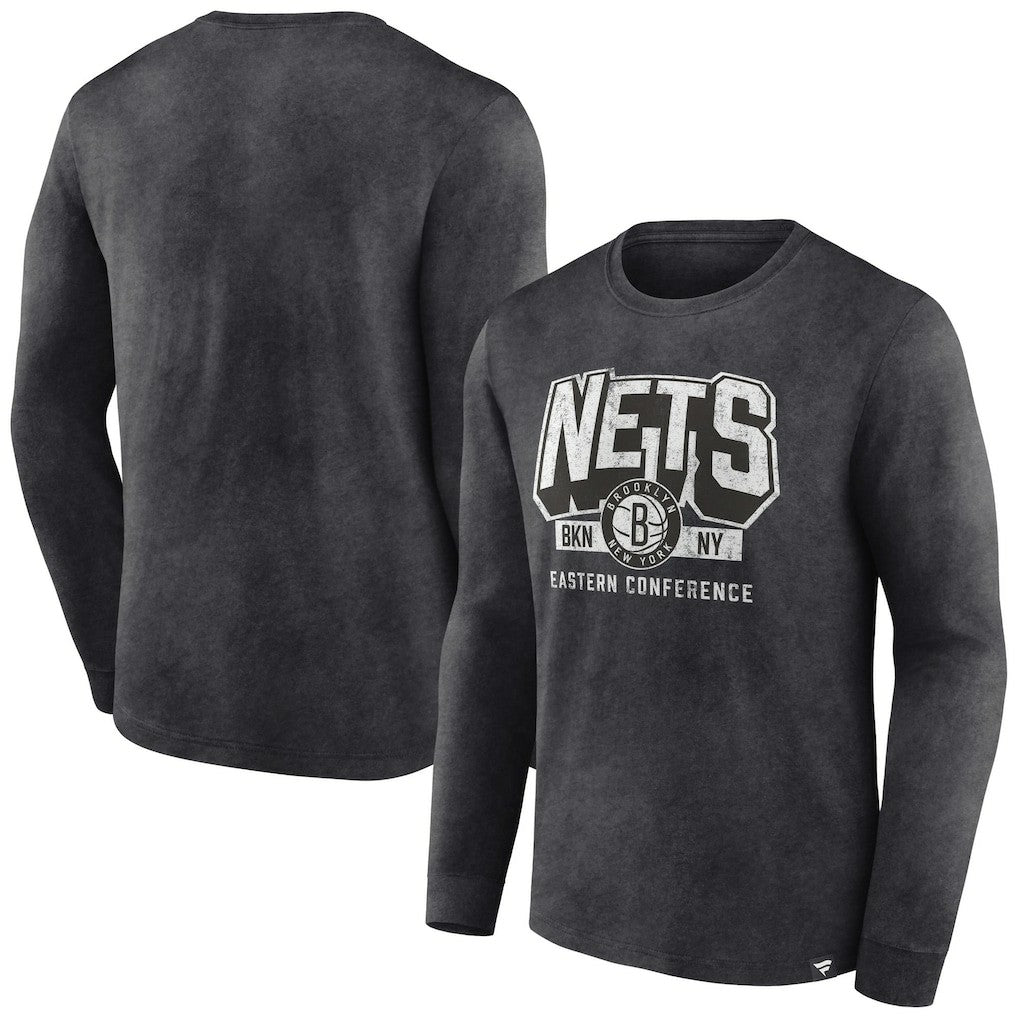 Brooklyn Nets Front Court Press Snow Wash Long Sleeve T-Shirt Heather Charcoal - Fanatics