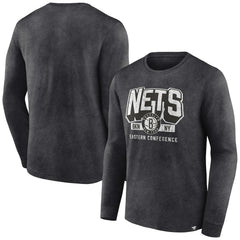 Brooklyn Nets Front Court Press Snow Wash Long Sleeve T-Shirt Heather Charcoal - Fanatics