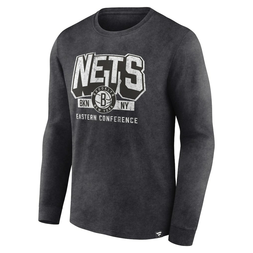 Brooklyn Nets Front Court Press Snow Wash Long Sleeve T-Shirt Heather Charcoal - Fanatics