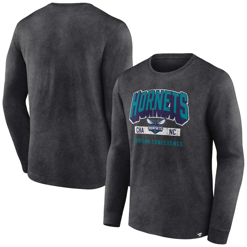 Charlotte Hornets Front Court Press Snow Wash Long Sleeve T-Shirt Heather Charcoal - Fanatics