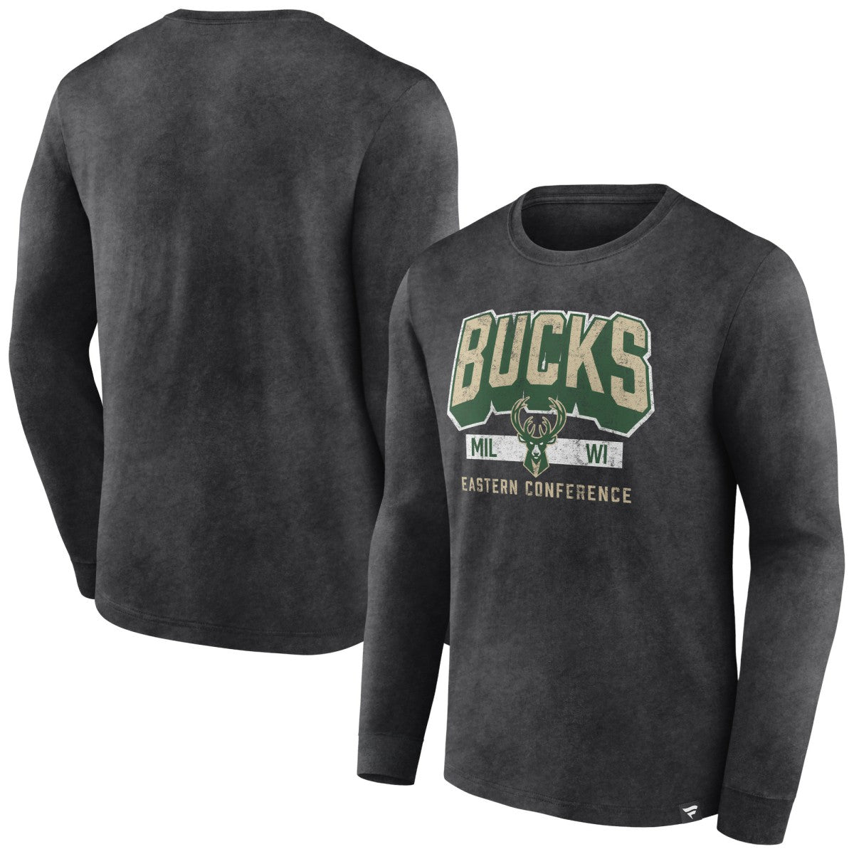 Milwaukee Bucks Front Court Press Snow Wash Long Sleeve T-Shirt Heather Charcoal - Fanatics