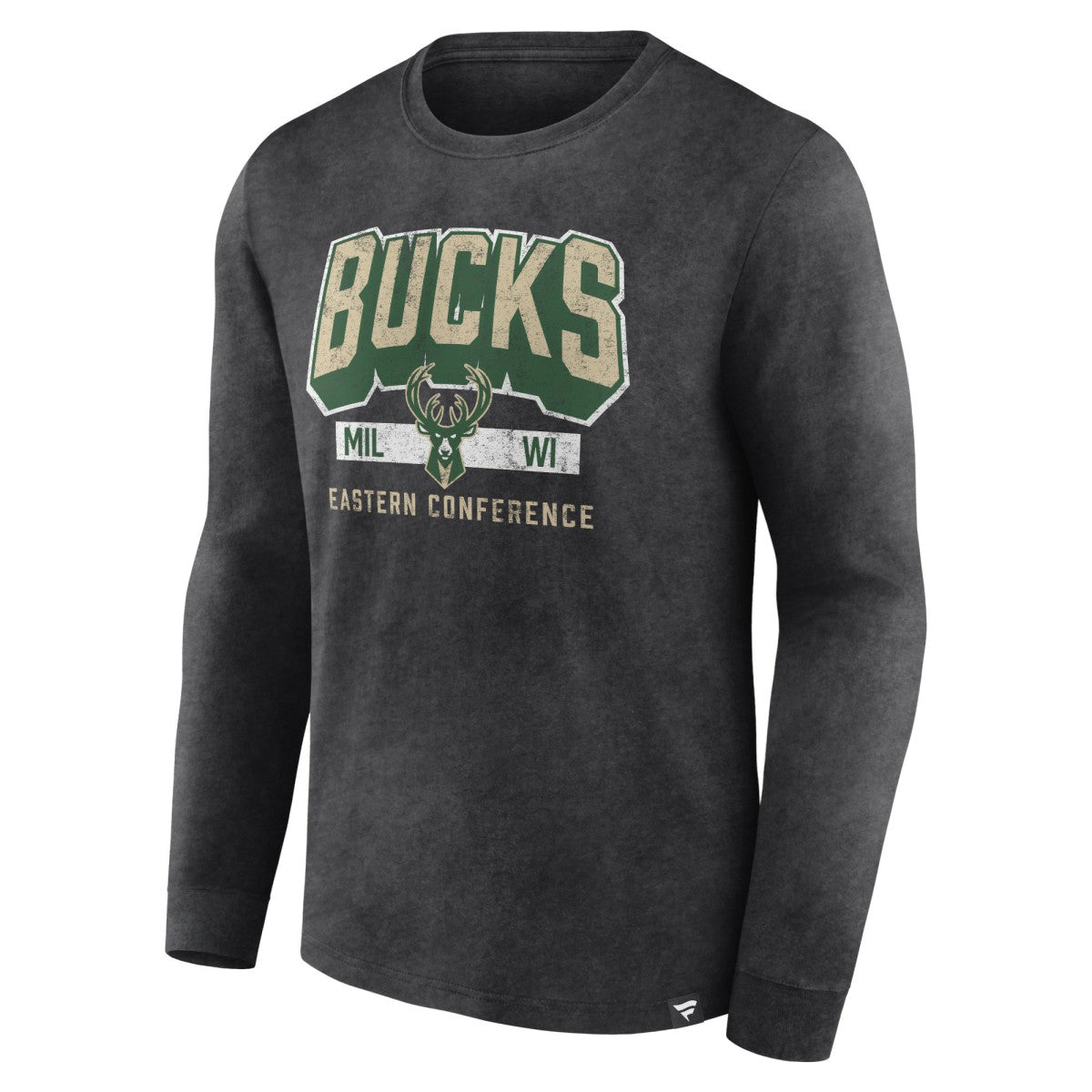 Milwaukee Bucks Front Court Press Snow Wash Long Sleeve T-Shirt Heather Charcoal - Fanatics