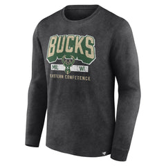 Milwaukee Bucks Front Court Press Snow Wash Long Sleeve T-Shirt Heather Charcoal - Fanatics