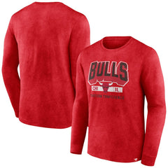 Chicago Bulls Front Court Press Snow Wash Long Sleeve T-Shirt Heather Red - Fanatics