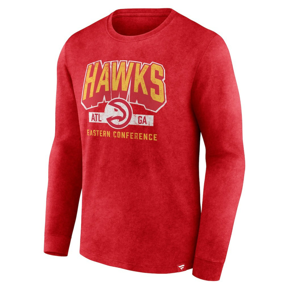 Atlanta Hawks Front Court Press Snow Wash Long Sleeve T-Shirt Heather Red - Fanatics