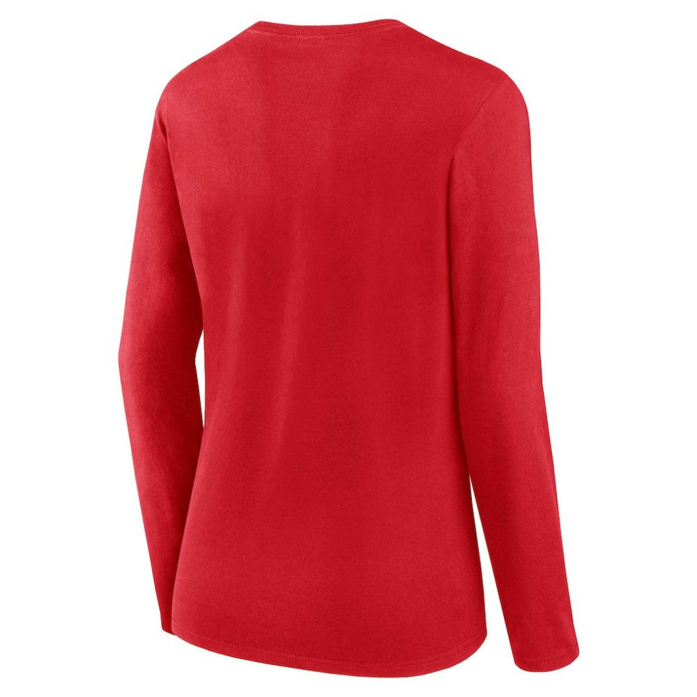Washington Nationals Fanatics Women's Run The Bases Long Sleeve T-Shirt & Cuffed Knit Hat with Pom Combo Set - Red Hats