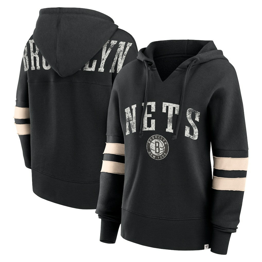 Brooklyn Nets Women's Bold Move Dolman V-Neck High Hip Hoodie Black - Fanatics