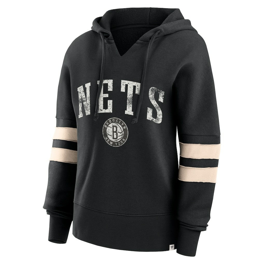 Brooklyn Nets Women's Bold Move Dolman V-Neck High Hip Hoodie Black - Fanatics
