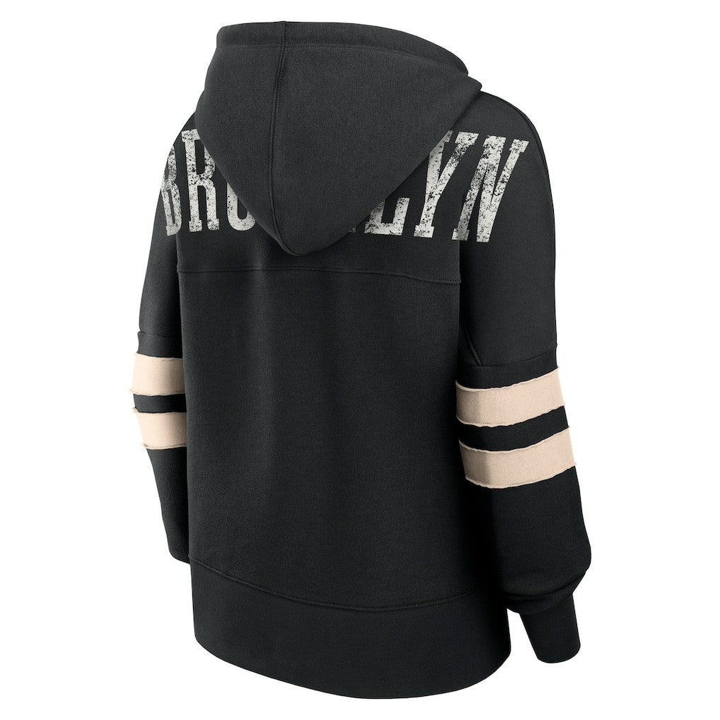 Brooklyn Nets Women's Bold Move Dolman V-Neck High Hip Hoodie Black - Fanatics