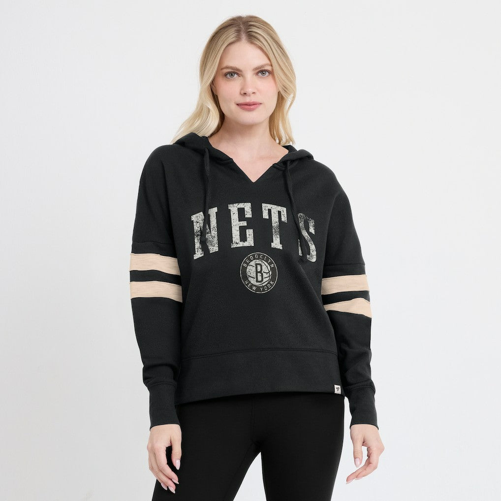 Brooklyn Nets Women's Bold Move Dolman V-Neck High Hip Hoodie Black - Fanatics