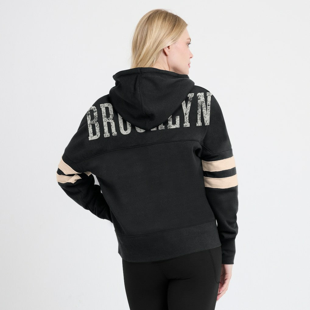 Brooklyn Nets Women's Bold Move Dolman V-Neck High Hip Hoodie Black - Fanatics