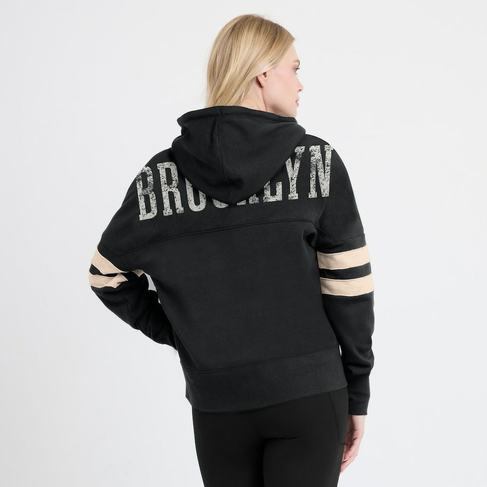 Brooklyn Nets Women's Bold Move Dolman V-Neck High Hip Hoodie Black - Fanatics