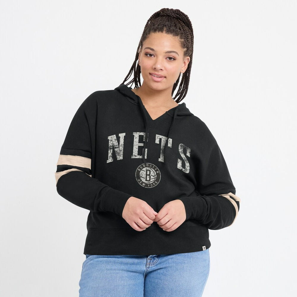 Brooklyn Nets Women's Bold Move Dolman V-Neck High Hip Hoodie Black - Fanatics