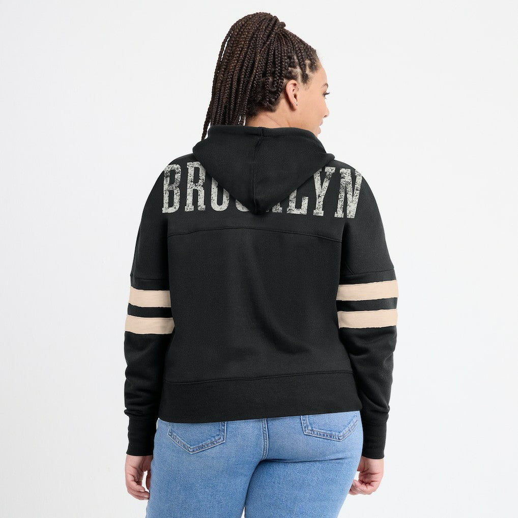 Brooklyn Nets Women's Bold Move Dolman V-Neck High Hip Hoodie Black - Fanatics