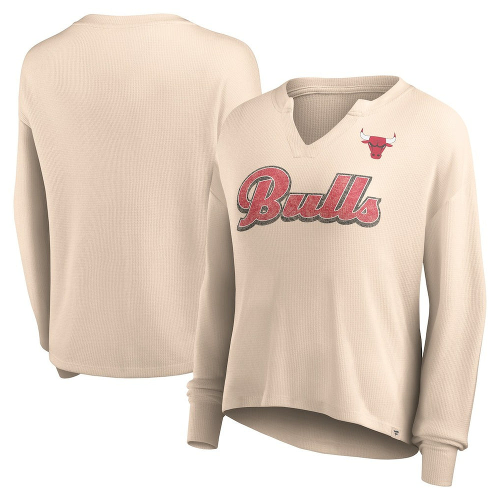 Chicago Bulls Women's Go For It Long Sleeve Notch Neck T-Shirt Tan - Fanatics