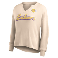 Los Angeles Lakers Women's Go For It Long Sleeve Notch Neck T-Shirt Tan - Fanatics