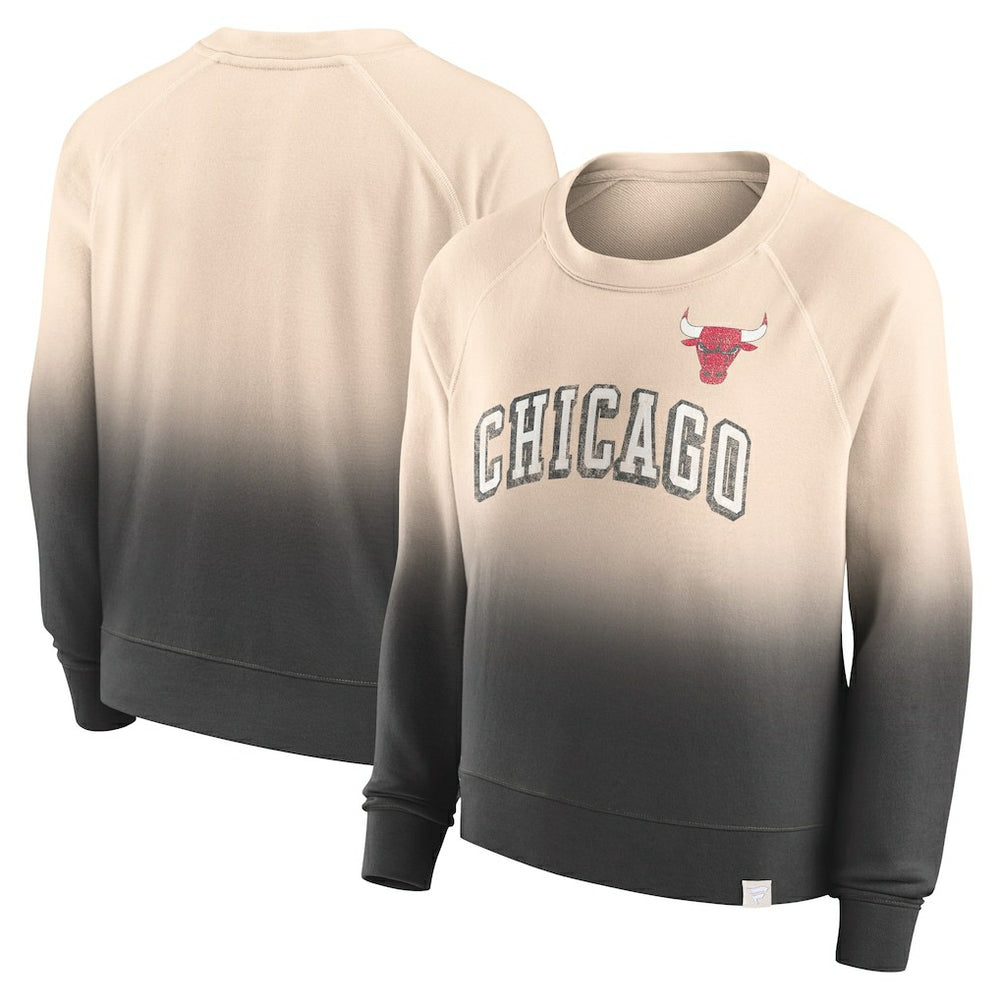 Chicago Bulls Women's Lounge Arch Raglan Pullover Sweatshirt Tan/Black - Fanatics