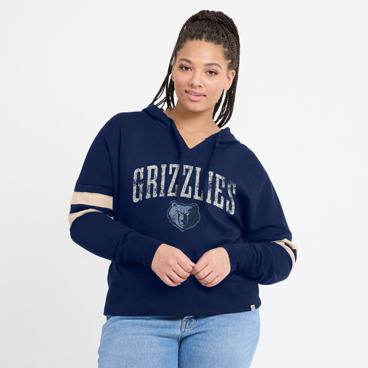 Memphis Grizzlies Women's Bold Move Dolman V-Neck High Hip Hoodie Navy - Fanatics
