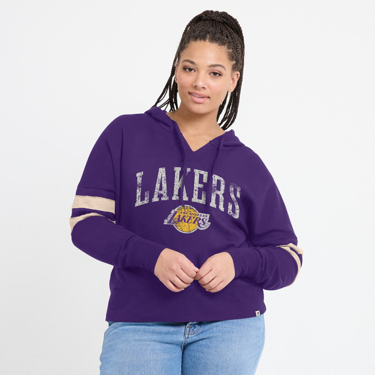 Los Angeles Lakers Women's Bold Move Dolman V-Neck High Hip Hoodie Purple - Fanatics