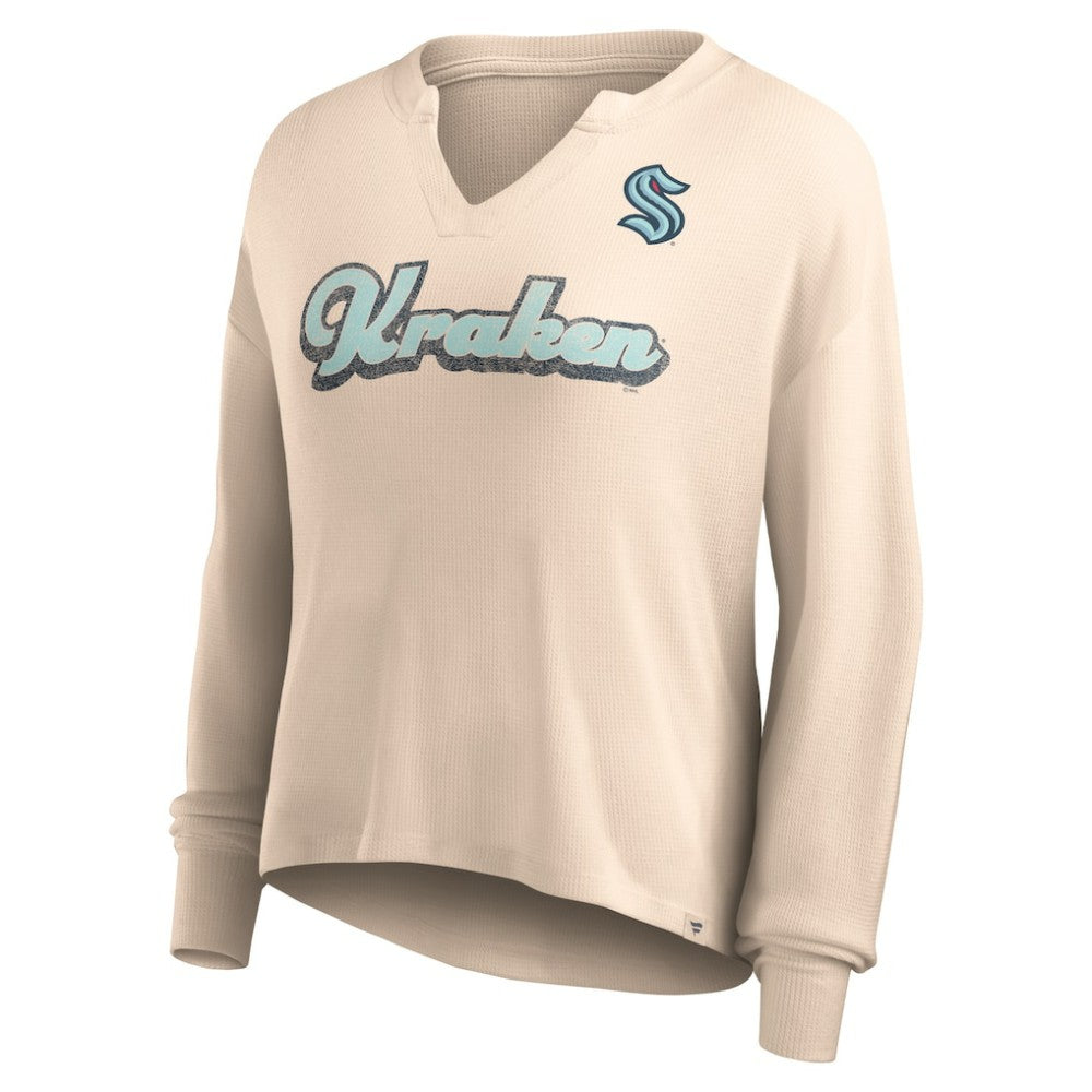 Seattle Kraken Fanatics Women's Go For It Notch Neck Waffle Knit Long Sleeve T-Shirt - Oatmeal | US 5249282