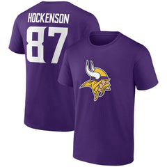 T.J. Hockenson Minnesota Vikings Icon Player Name & Number T-Shirt - Purple T-shirts