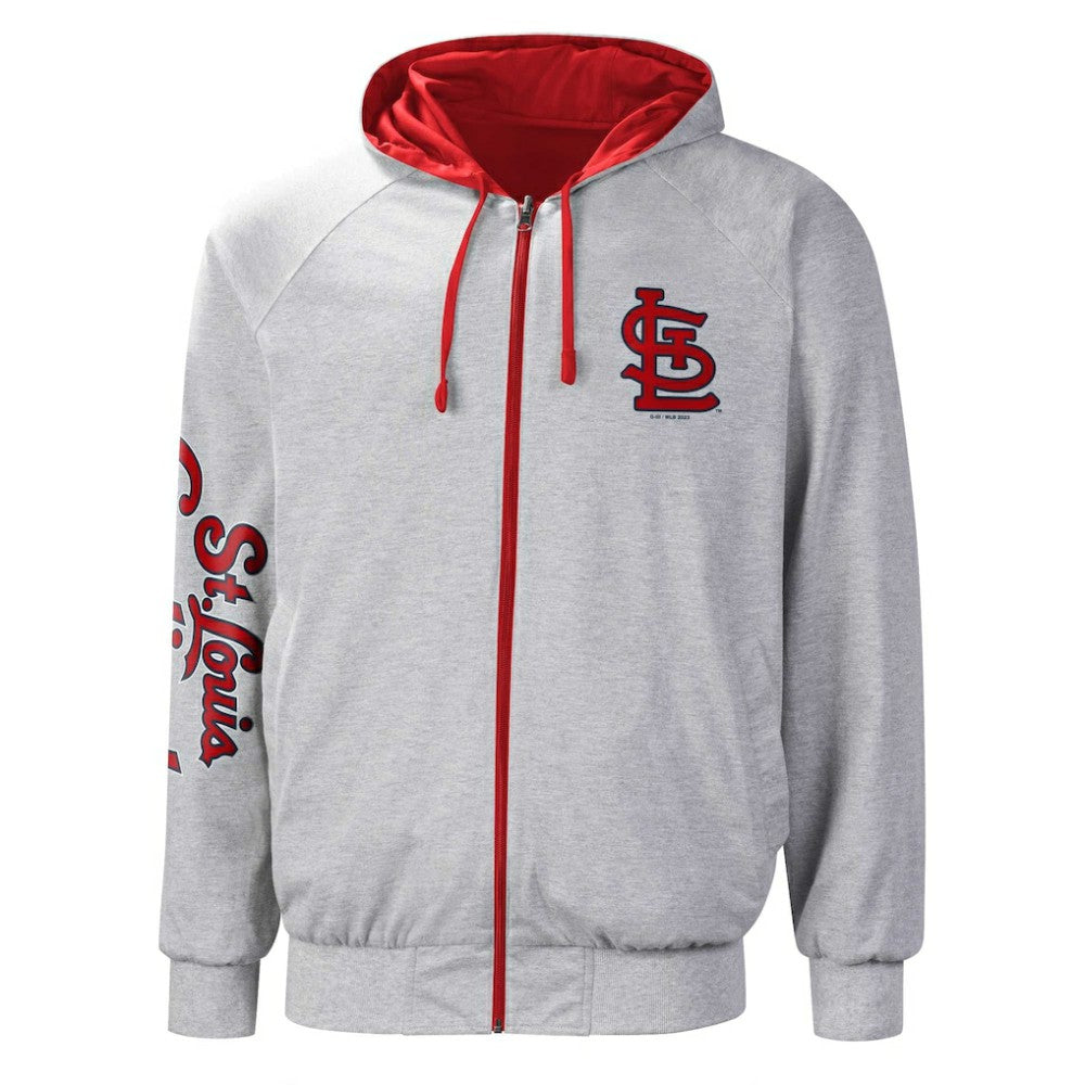 St. Louis Cardinals G-III Sports by Carl Banks Southpaw Reversible Raglan Hoodie Full-Zip Jacket - Red/Heather Gray Jackets