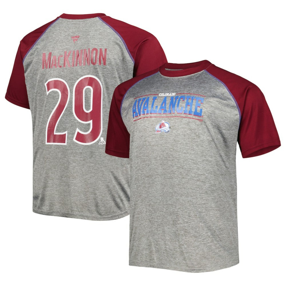 Nathan MacKinnon Colorado Avalanche Fanatics Big & Tall Contrast Raglan Name & Number T-Shirt - Heather Gray/Burgundy | US 5254135