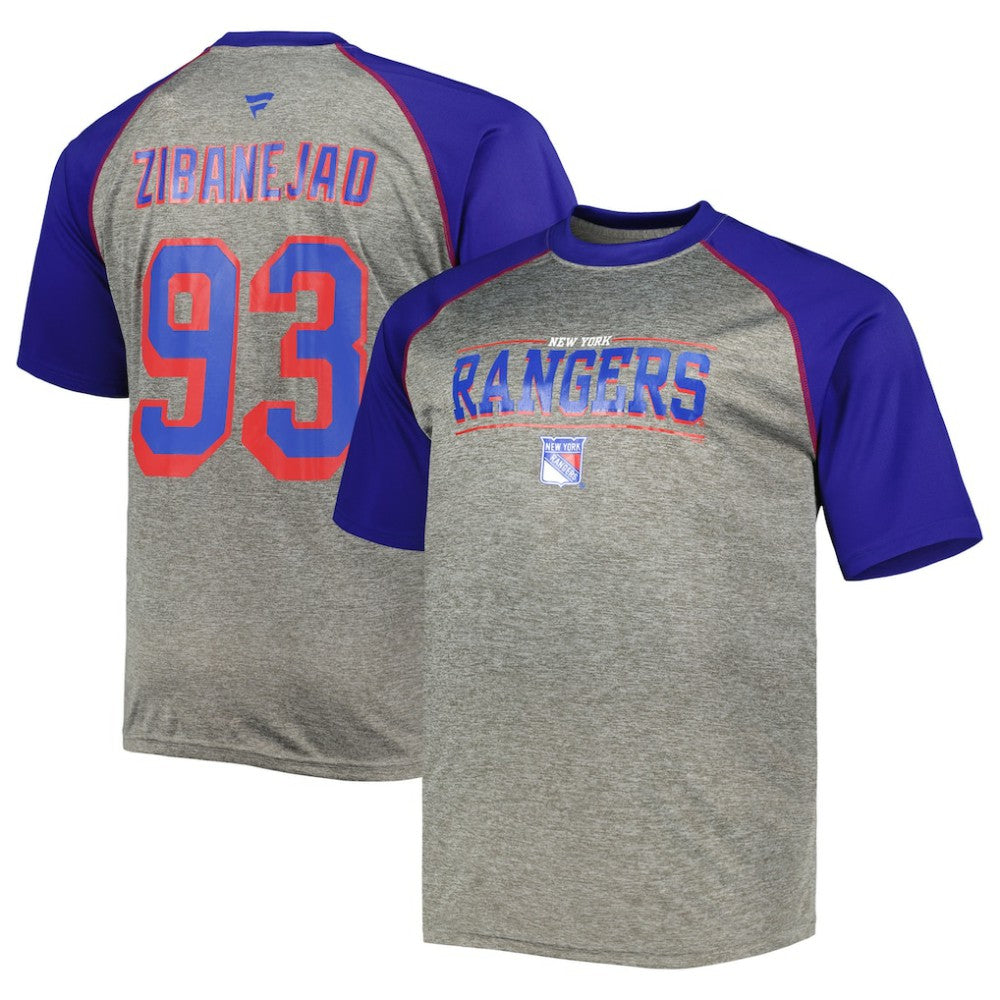 Mika Zibanejad New York Rangers Fanatics Big & Tall Contrast Raglan Name & Number T-Shirt - Heather Gray/Blue | US 5254136