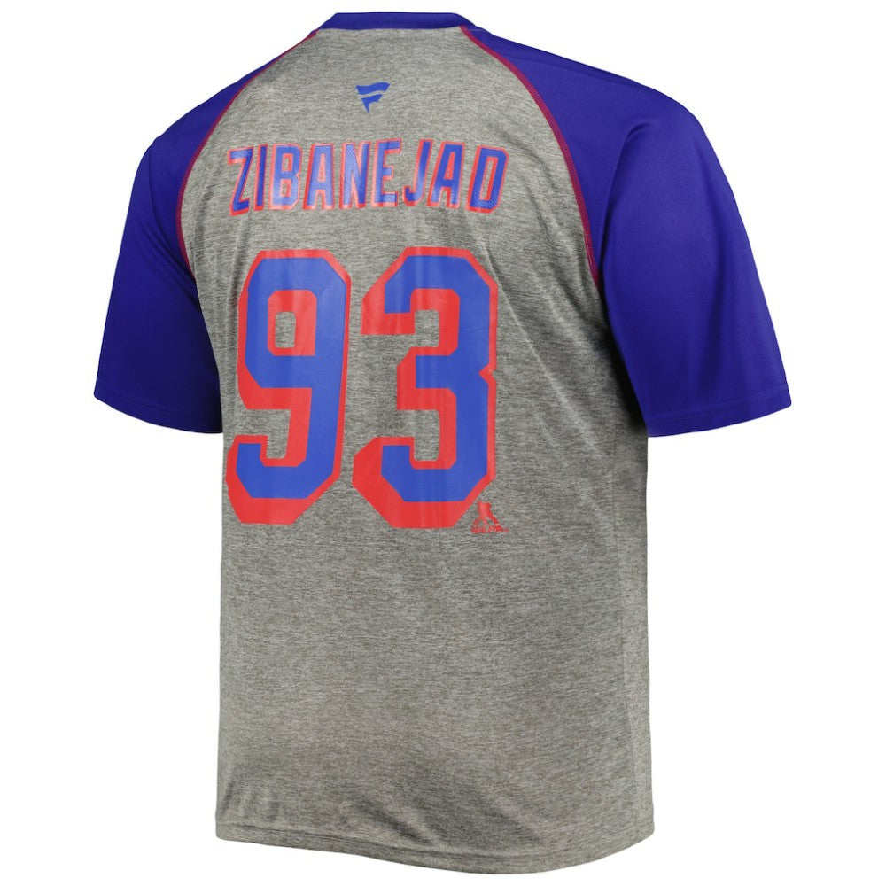 Mika Zibanejad New York Rangers Fanatics Big & Tall Contrast Raglan Name & Number T-Shirt - Heather Gray/Blue | US 5254136