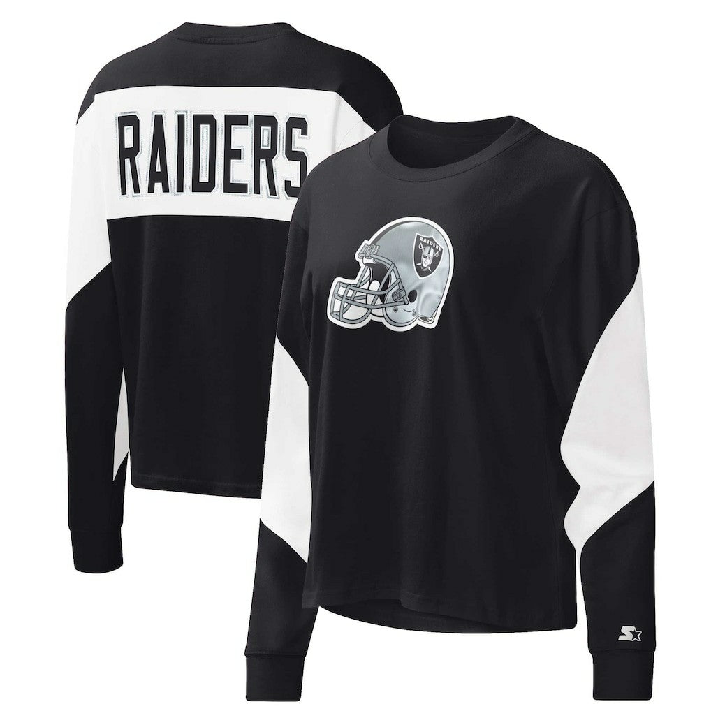 Las Vegas Raiders Starter Women's Insight Crop Tri-Blend Long Sleeve T-Shirt - Black T-shirts
