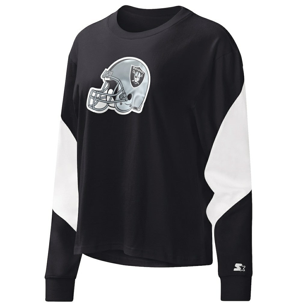 Las Vegas Raiders Starter Women's Insight Crop Tri-Blend Long Sleeve T-Shirt - Black T-shirts