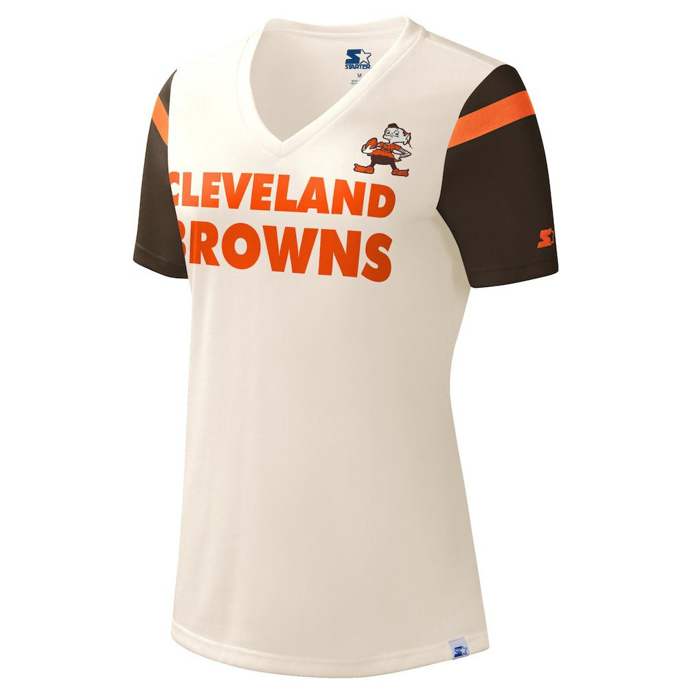 Cleveland Browns Starter Women's Kick Start V-Neck T-Shirt - Cream T-shirts