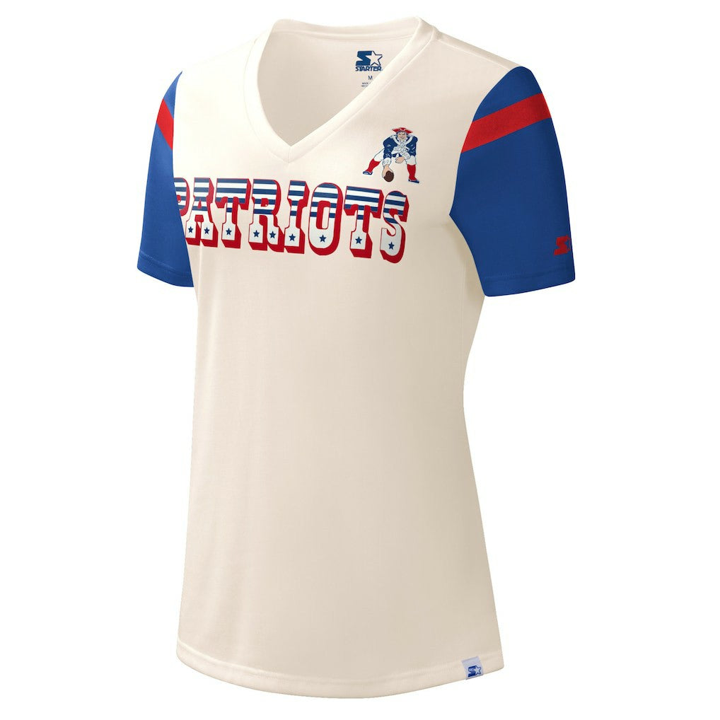New England Patriots Starter Women's Kick Start V-Neck T-Shirt - Cream T-shirts