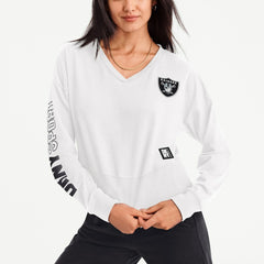 Las Vegas Raiders DKNY Sport Women's Lily V-Neck Pullover Sweatshirt - White Pullover