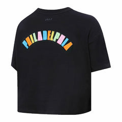 Philadelphia 76ers Pro Standard Women's Washed Neon Cropped Boxy T-Shirt Black