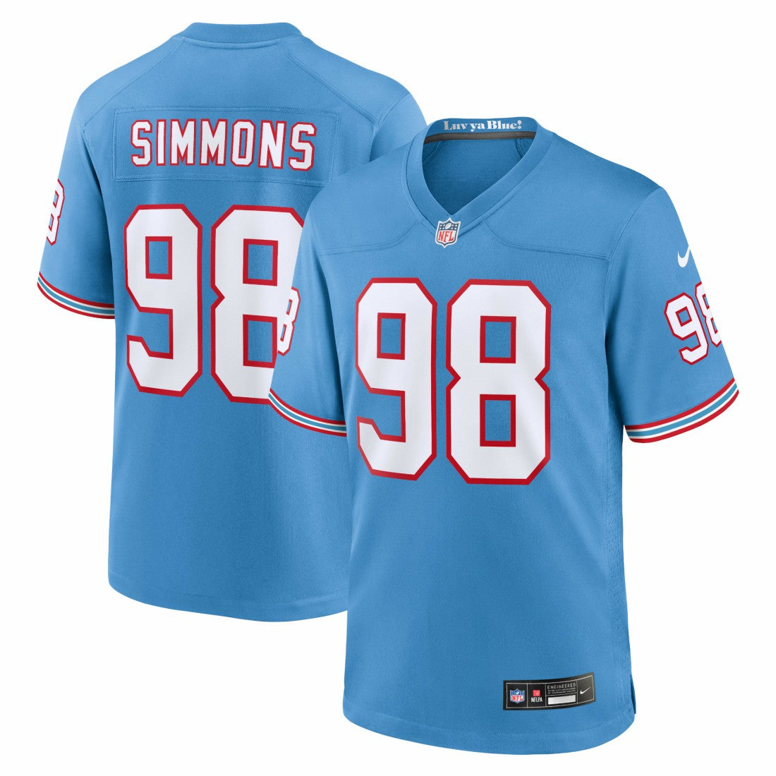 Jeffery Simmons Tennessee Titans Oilers Throwback Alternate Game Player Jersey - Light Blue Jerseys
