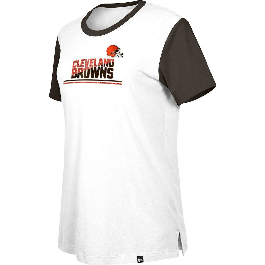Cleveland Browns New Era Women's Third Down Colorblock T-Shirt - White/Brown T-shirts