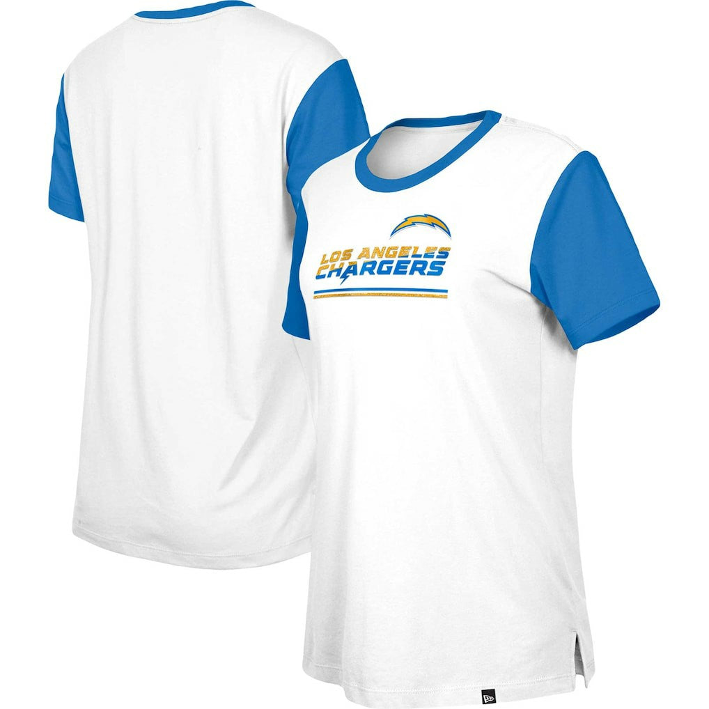 Los Angeles Chargers New Era Women's Third Down Colorblock T-Shirt - White/Blue T-shirts