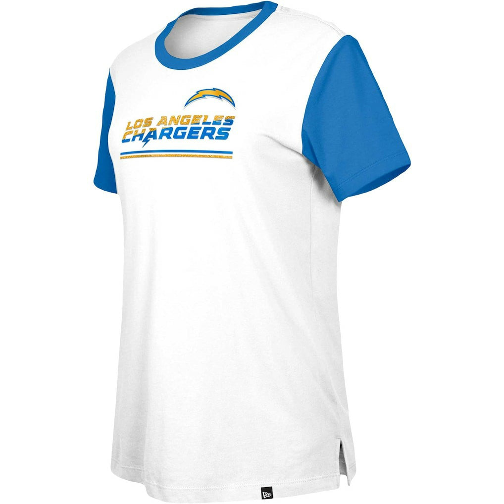 Los Angeles Chargers New Era Women's Third Down Colorblock T-Shirt - White/Blue T-shirts