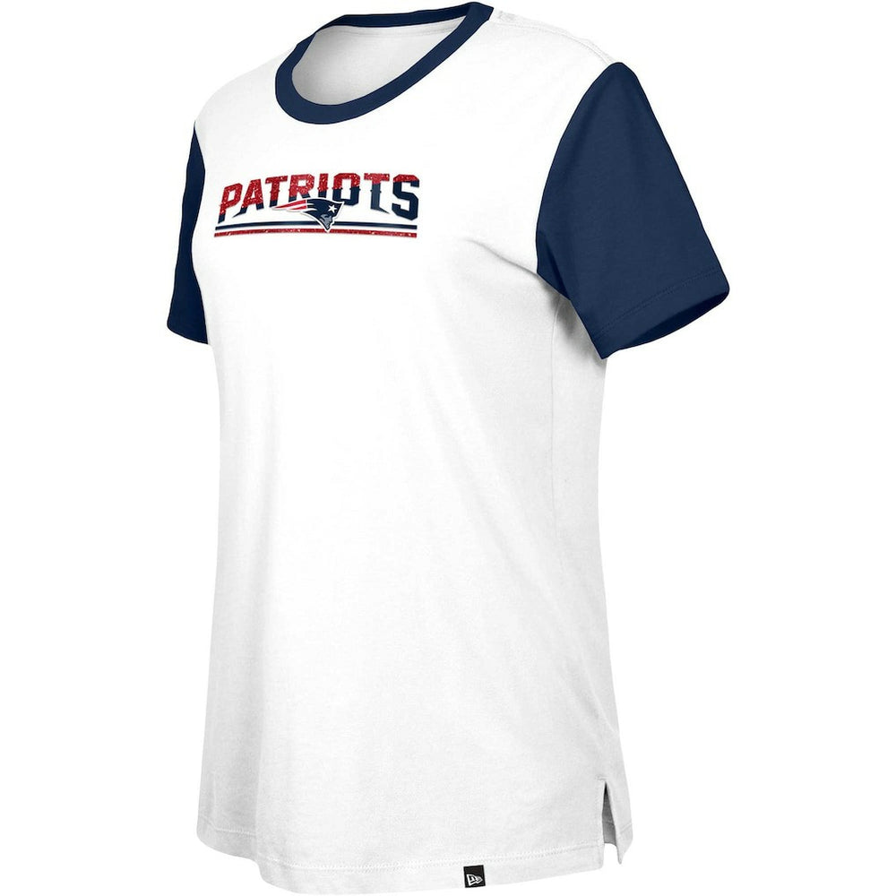 New England Patriots New Era Women's Third Down Colorblock T-Shirt - White/Navy T-shirts