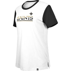New Orleans Saints New Era Women's Third Down Colorblock T-Shirt - White/Black T-shirts
