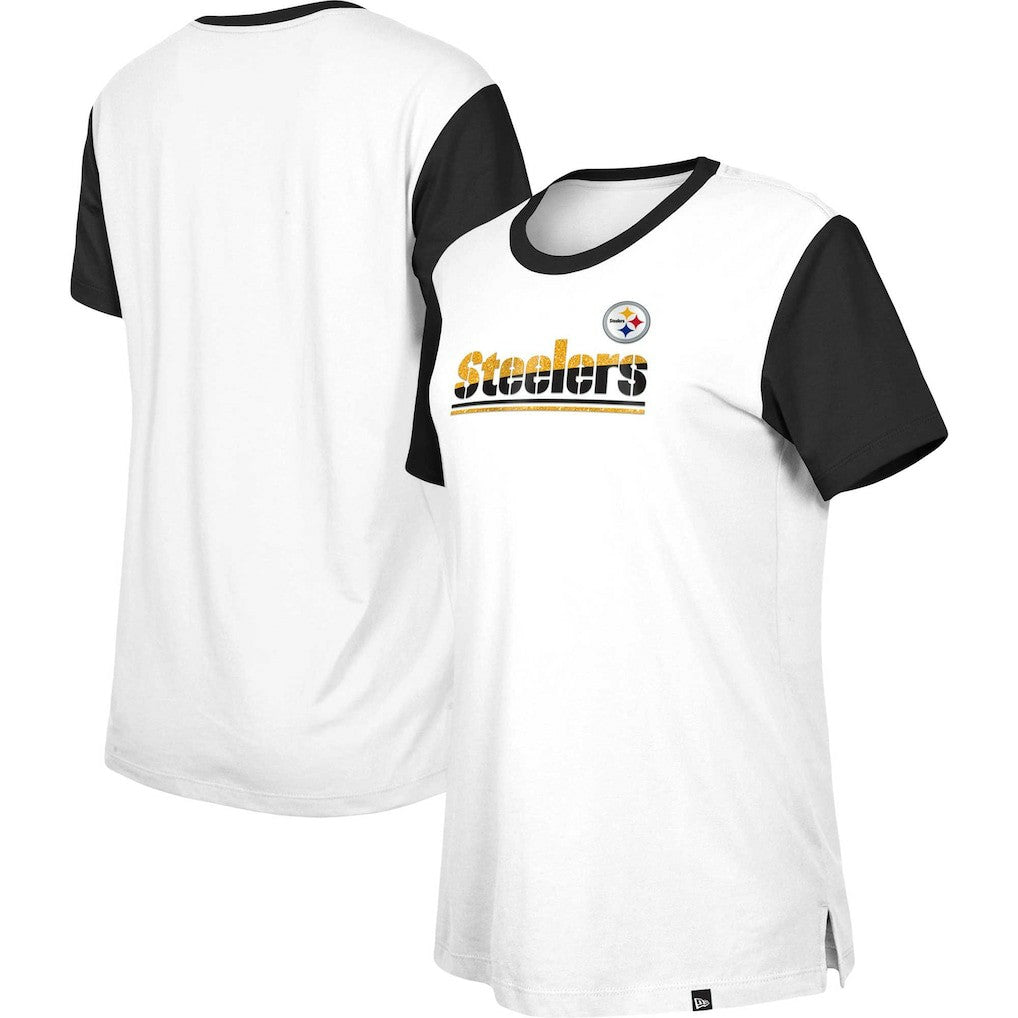 Pittsburgh Steelers New Era Women's Third Down Colorblock T-Shirt - White/Black T-shirts